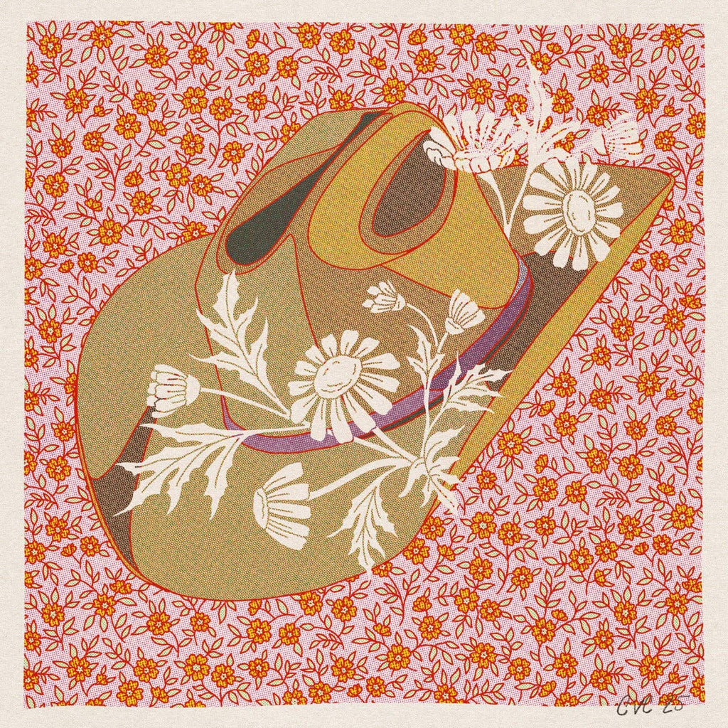 Brown and Pink Cowboy Hat Floral Art Print