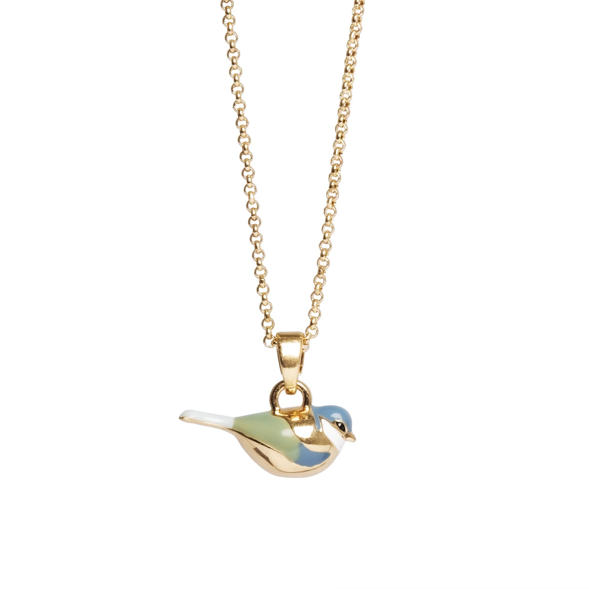 Blue Tit Gold Pendant Necklace