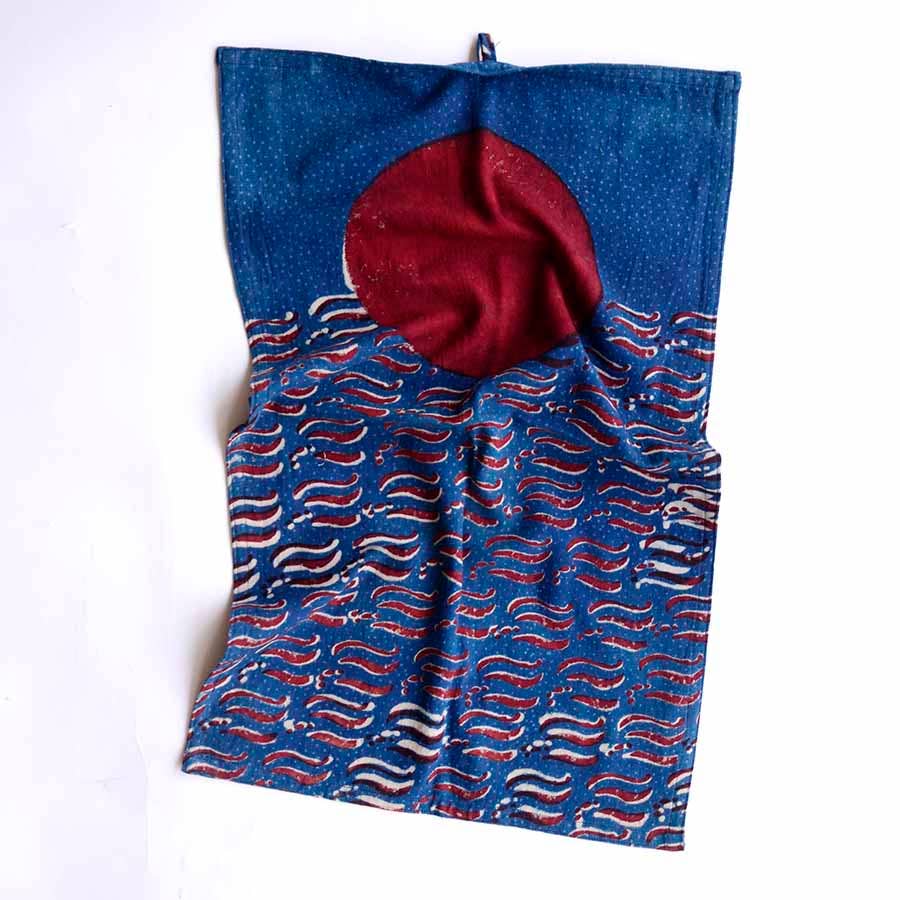 Block Print Red Moon Tea Towel