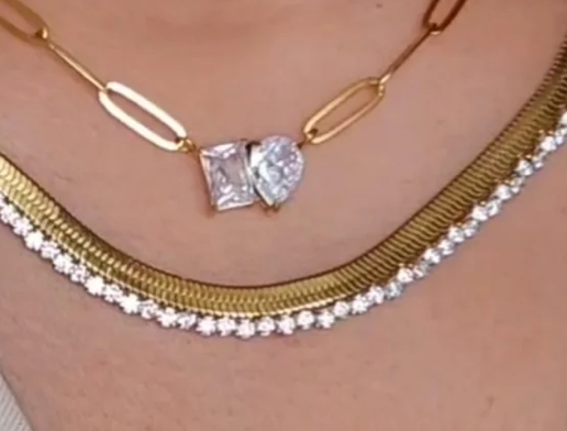 Cecile - Herringbone CZ- Steel Necklace- 14K