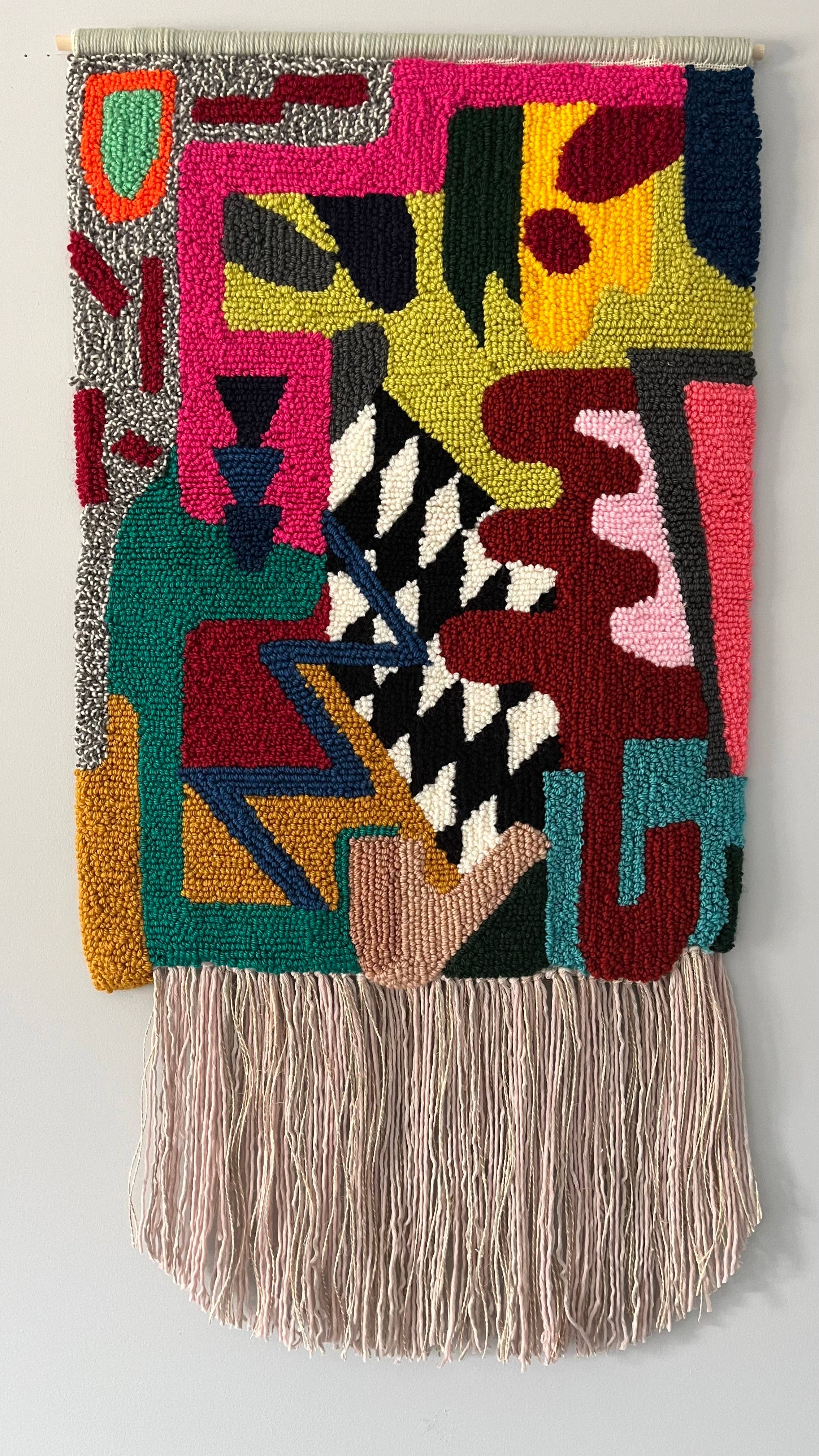 Wall Rug, handmade, punch needle, abstract forms, wall decor