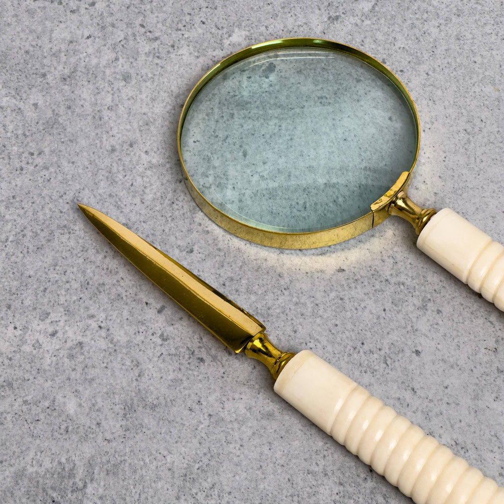 Sleek White Bone Handle Magnifying Glass & Letter Opener