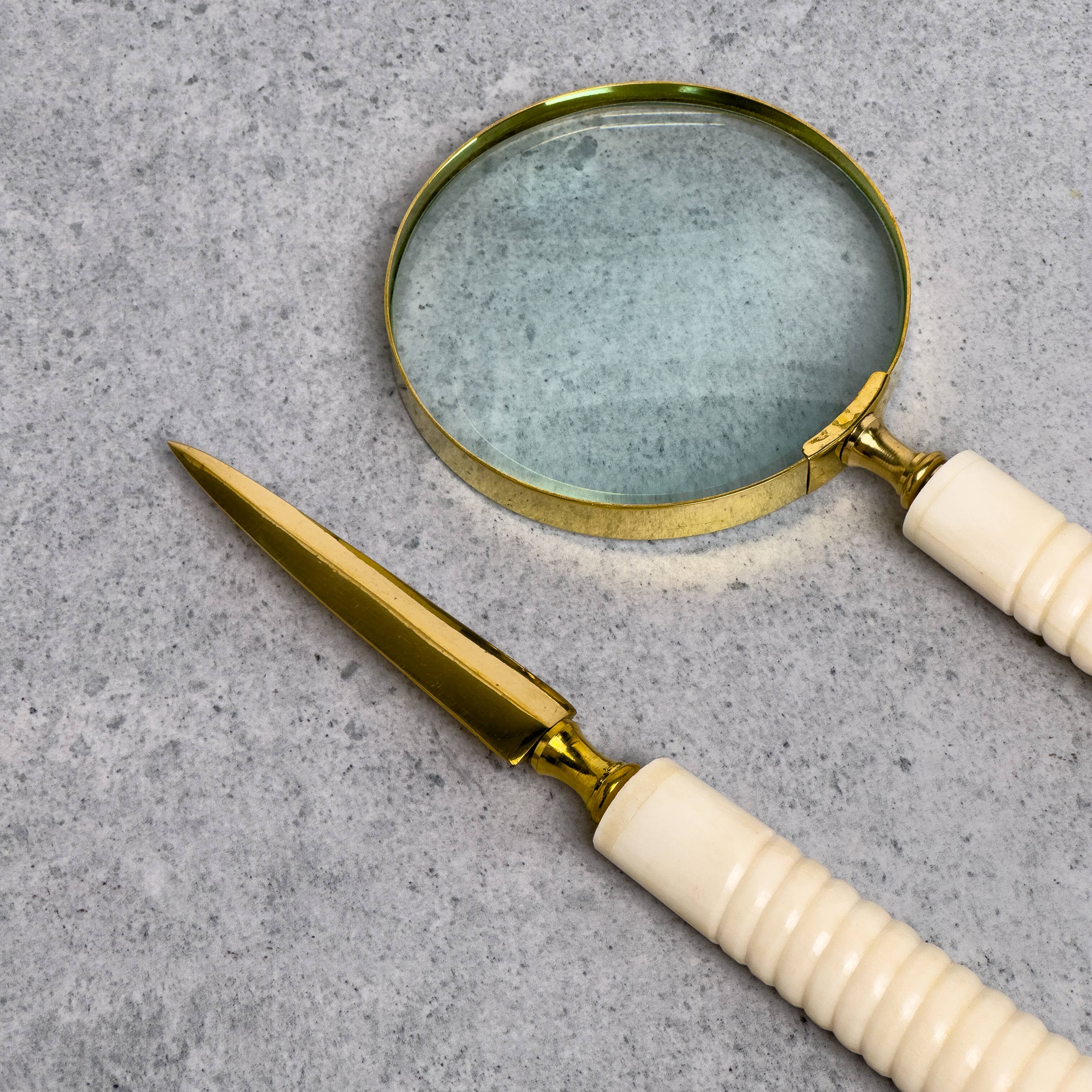 Sleek White Bone Handle Magnifying Glass & Letter Opener
