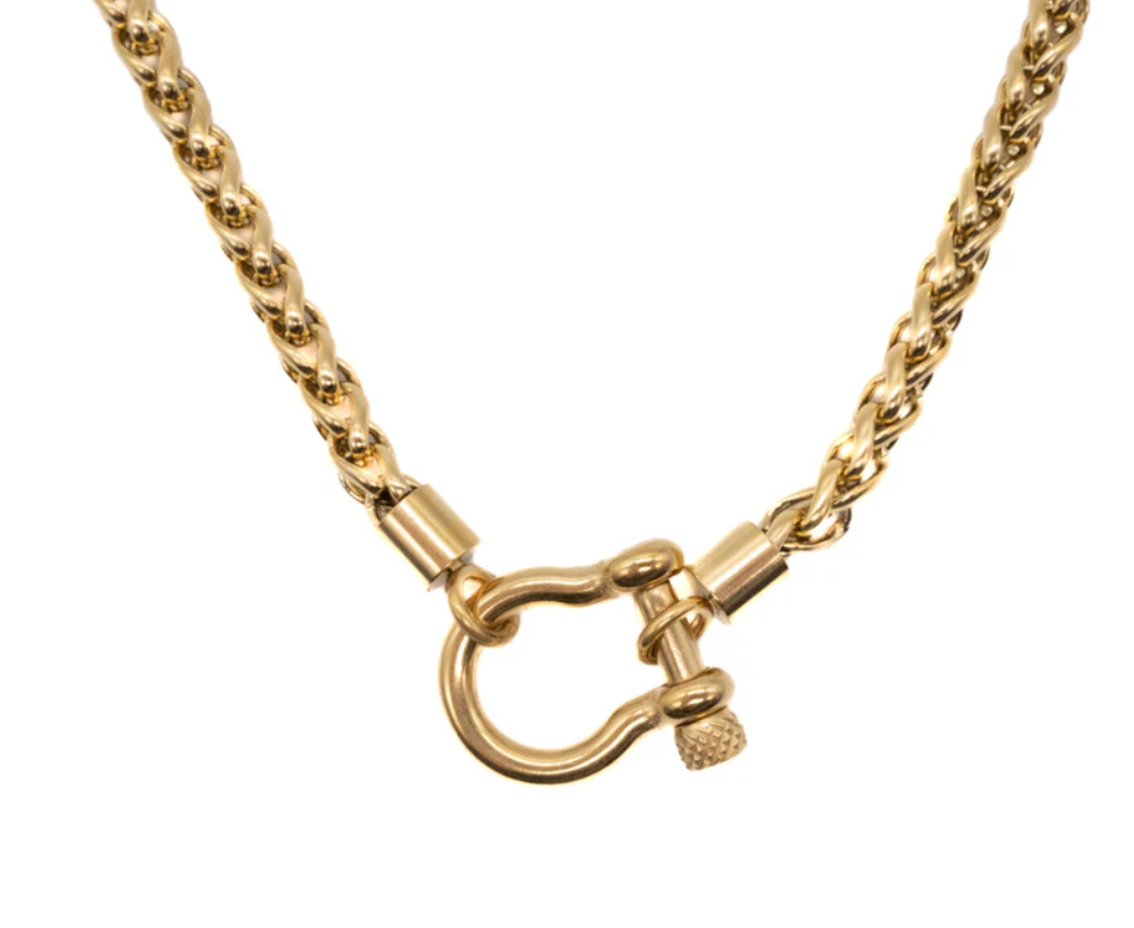Carabiner Horse Bit Charm with Wheat Chain Stainless Necklace