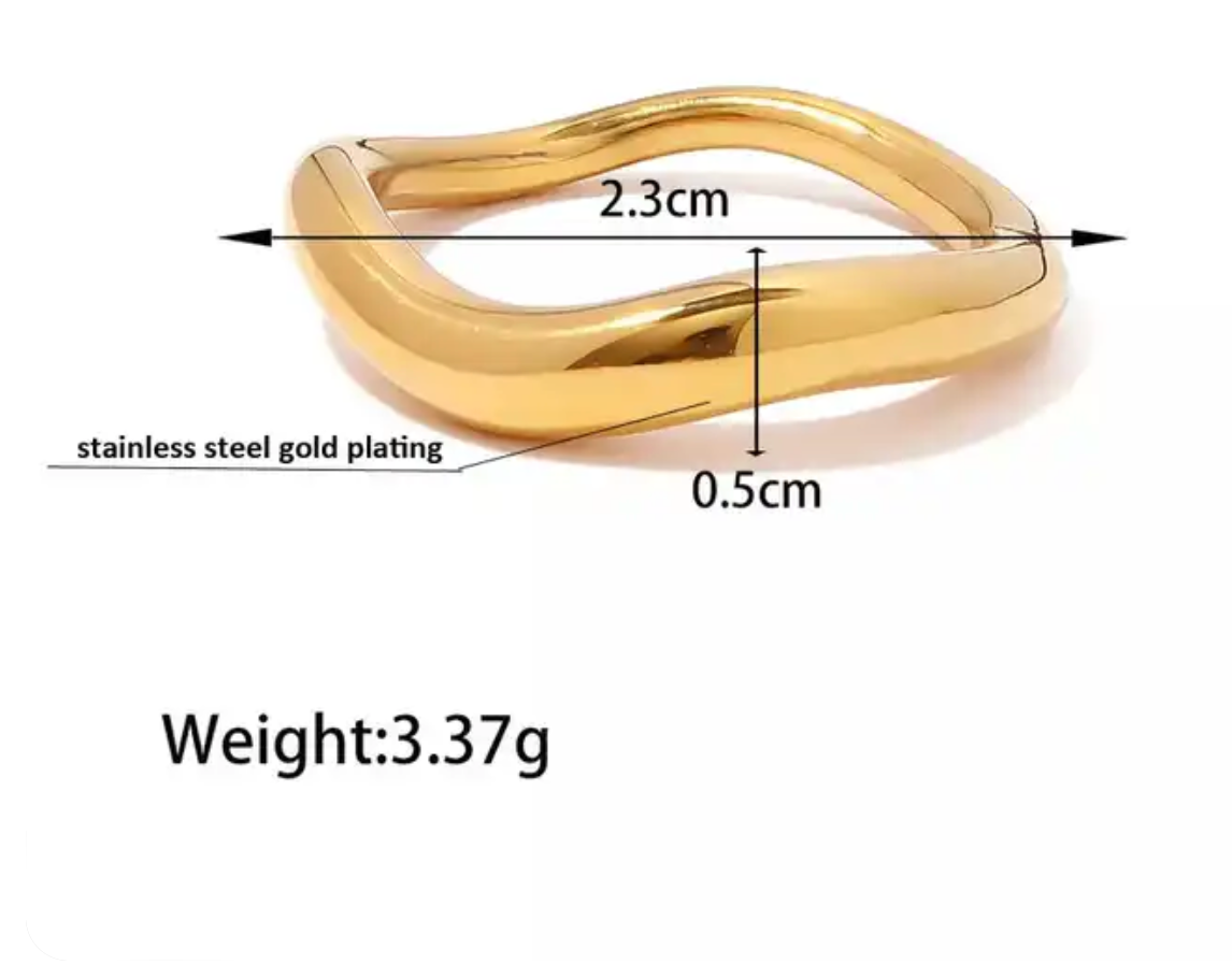 Wave Simple Band Ring PVD Plated- Waterproof stacking ring
