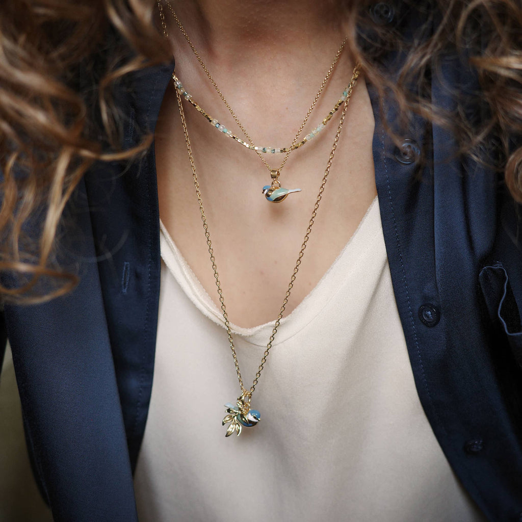 Blue Tit Gold Pendant Necklace